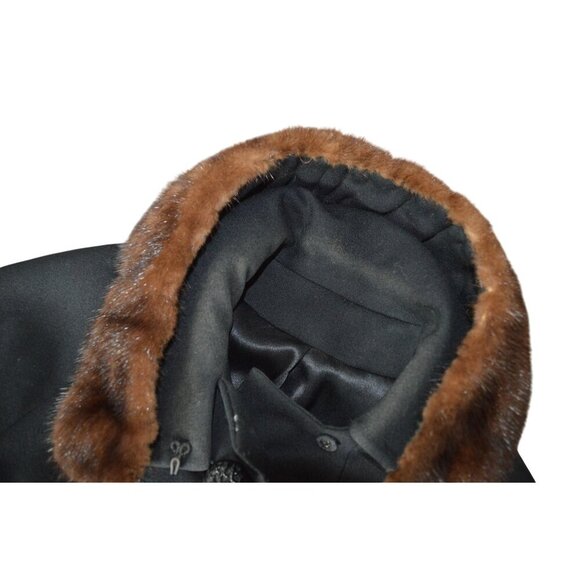 Vintage 60s Forstmann Mink Collar Black Formal Overcoat Womens Estimated Medium - Picture 7 of 11